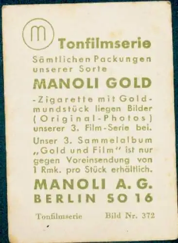 Sammelbild Manoli Gold, Bild Nr. 372, Schauspielerin Greta Garbo, Portrait
