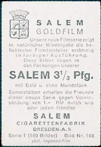 Sammelbild Salem Goldfilm, Bild Nr. 168, Schauspieler Oskar Karlweis