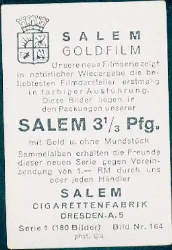 Sammelbild Salem Goldfilm, Bild Nr. 164, Schauspieler Walter Janssen