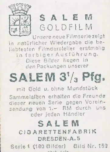 Sammelbild Salem Goldfilm, Bild Nr. 159, Schauspieler Gösta Ekman