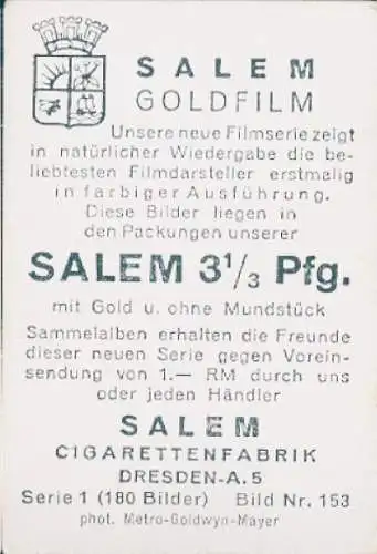 Sammelbild Salem Goldfilm, Bild Nr. 153, Schauspieler Nils Asther
