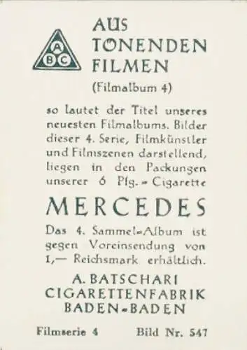 Sammelbild Mercedes, Bild Nr. 547, Schauspieler Harry Liedtke