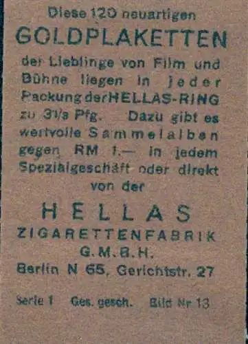 Sammelbild Hellas, Bild Nr. 13, Schauspieler Maurice Chevalier