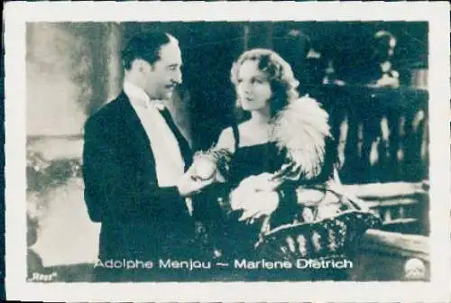 Sammelbild Manoli Gold, Bild Nr. 528, Schauspieler Adolphe Menjou und Marlene Dietrich