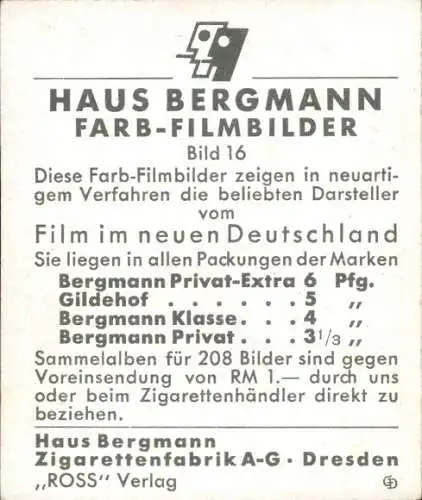 Sammelbild Haus Bergmann, Bild 16, Schauspieler Hans Albers