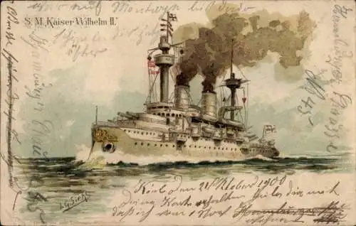 Künstler Litho Siehl, Deutsches Kriegsschiff, SM Kaiser Wilhelm II.