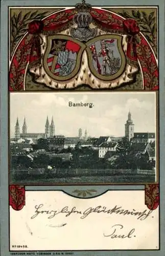 Präge Wappen Ak Bamberg in Oberfranken, Gesamtansicht