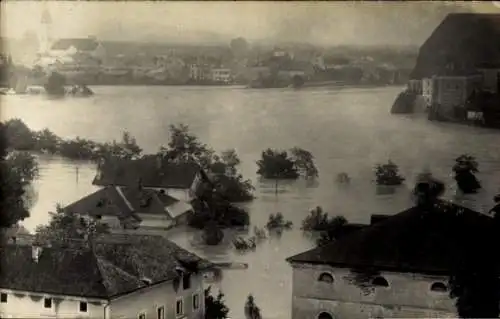 Foto Ak Oberndorf bei Salzburg Österreich, Hochwasser, Überschwemmte Häuser