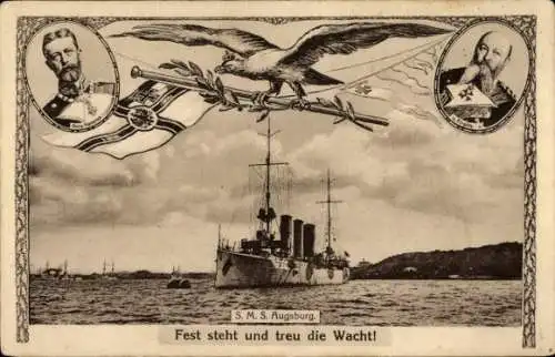 Ak Deutsches Kriegsschiff, SMS Augsburg, Großadmiral Prinz Heinrich von Preußen, von Tirpitz
