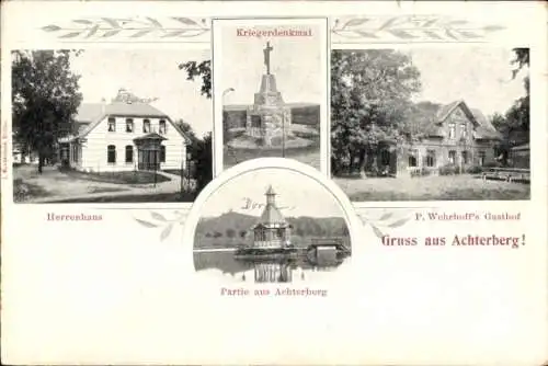 Ak Achterberg Obereinzingen Osterheide, Herrenhaus, Kriegerdenkmal, P. Wehrhoffs Gasthof