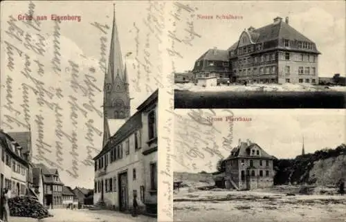 Ak Eisenberg im Allgäu ?, Pfarrhaus, Schulhaus, Kirche