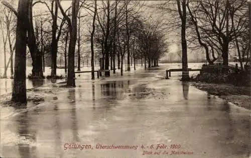 Ak Göttingen in Niedersachsen, Überschwemmung 1909, Hochwasser, Maschwiese
