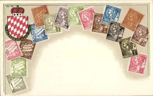 Briefmarken Wappen Ak Monaco, 50 Centimes, 1 Franc
