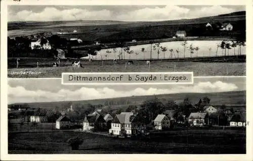 Ak Dittmannsdorf Olbernhau im Erzgebirge, Gesamtansicht, Großer Teich