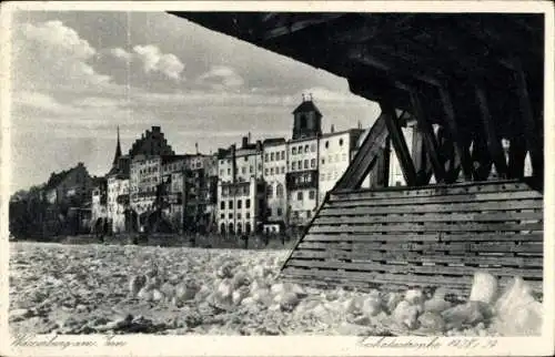 Ak Wasserburg am Inn in Oberbayern, Eiskatastrophe 1928-1929