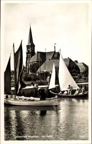 Ak Ostseebad Wustrow Fischland, Hafen, Segelboote, Kirche