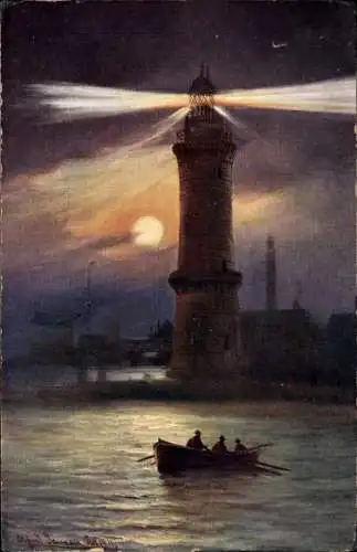 Künstler Ak Jensen, Alfred, Warnemünde Rostock in Mecklenburg, Leuchtturm
