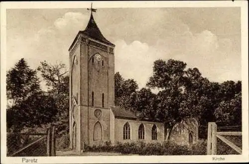 Ak Paretz Ketzin, Kirchenansicht, Turmuhr