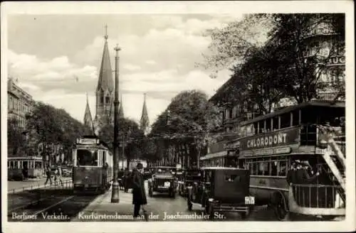 Ak Berlin Charlottenburg, Kurfürstendamm an der Joachimsthaler Straße, Berliner Verkehr