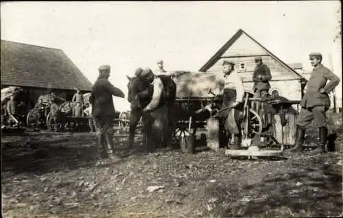 Foto Ak Hameln in Niedersachsen, Deutsche Soldaten in Uniformen, Feldschmiede, I WK