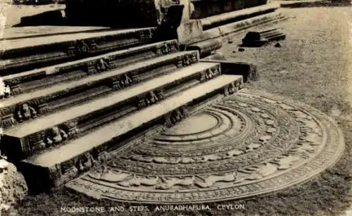 Ak Ceylon Sri Lanka, Mondstein und Stufen, Anuradhapura