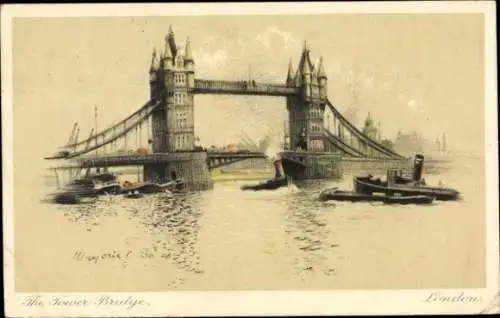 Künstler Ak London City England, Tower Bridge