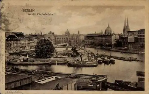 Ak Berlin Mitte, An der Fischerbrücke, Dampfer