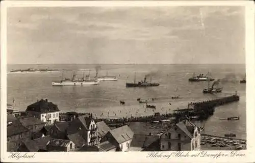 Ak Nordseeinsel Helgoland, Rhede, Dampfer, Düne