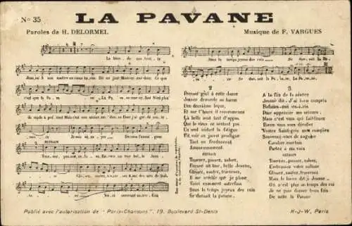 Lied Ak La Pavane, Paroles de Delormel, Musique de F. Vargues