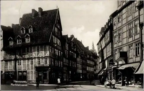 Ak Hannover in Niedersachsen, Marktstraße, Fachwerkhäuser, Geschäfte