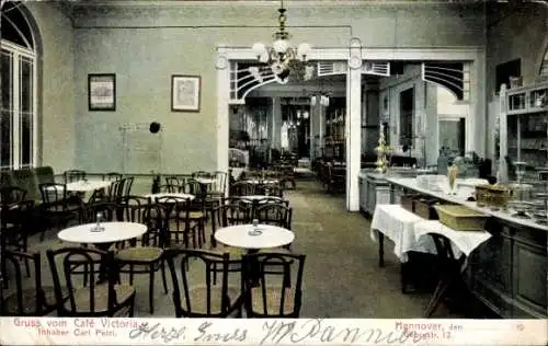 Ak Hannover in Niedersachsen, Café Victoria, Inhaber Carl Petri, Georgstraße 12, Theke, Speisesaal