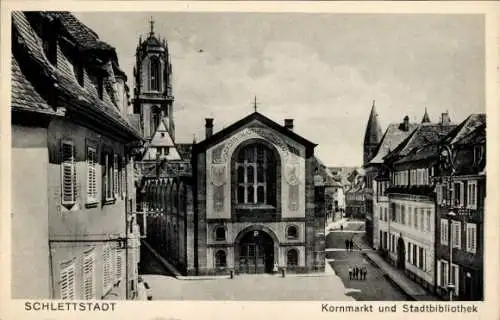 Ak Sélestat Schlettstadt Elsass Bas Rhin, Kornmarkt, Stadtbibliothek