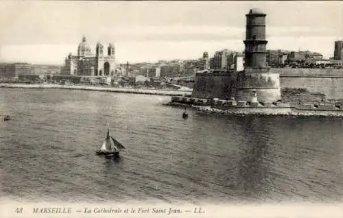 Ak Marseille Bouches du Rhône, Fort Saint Jean und Kathedrale