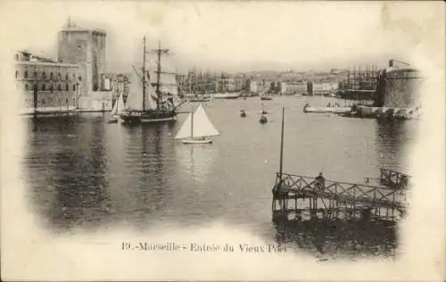 Ak Marseille Bouches du Rhône, Eingang zum Alten Hafen