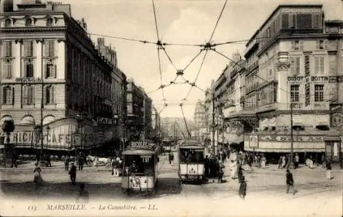 Ak Marseille Bouches du Rhône, La Cannebiere, Straßenbahnen