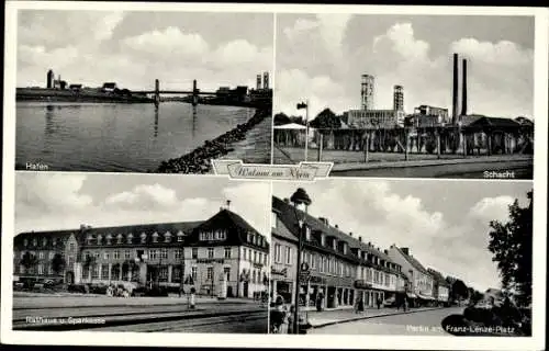 Ak Walsum Duisburg im Ruhrgebiet, Franz Lenze Platz, Schacht, Hafen, Rathaus, Sparkasse