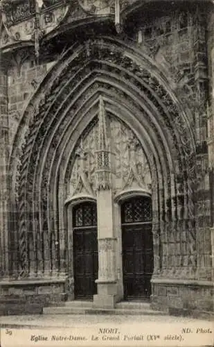 Ak Niort Deux Sèvres, Kirche Notre Dame, Großes Portal