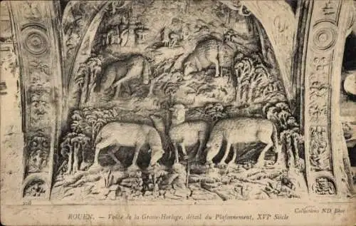 Ak Rouen Seine-Maritime, Gewölbe der Großen Uhr, Detail der Decke