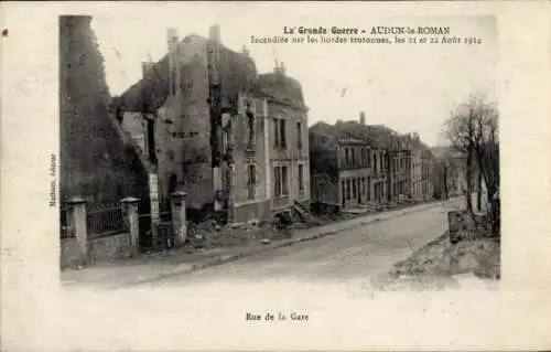 Ak Audun le Roman Meurthe et Moselle, Rue de la Gare