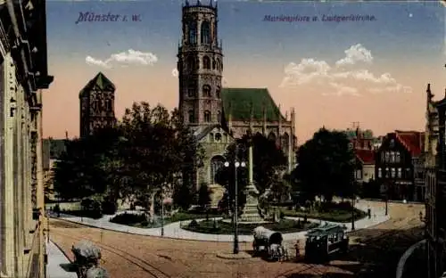 Ak Münster in Westfalen, Marienplatz, Ludgerikirche