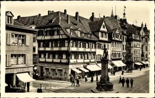 Ak Freiburg im Breisgau, Kaiserstraße, Bertholdsbrunnen