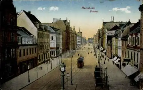 Ak Mannheim in Baden, Planken, Straßenbahn