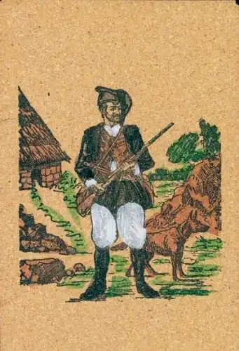 Leder Ak Sardegna, Mann in italienischer Tracht, Gewehr