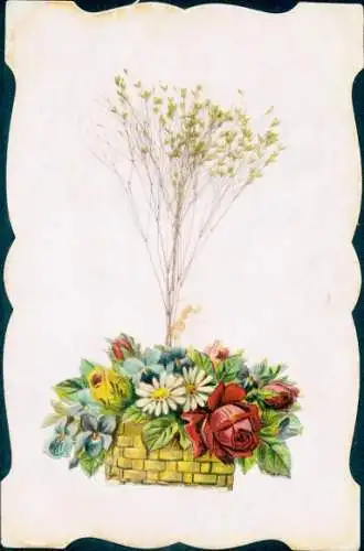 Stoff Ak Blumenkorb, Rosen, Echte Pflanze