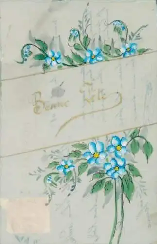 Zelluloid Ak Glückwunsch, Vergissmeinnicht, Kitsch