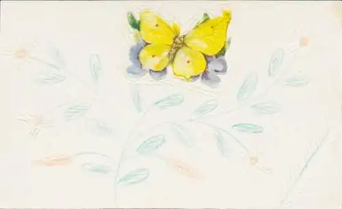 Ak Schmetterling, Blumen, Kitsch