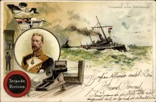 Künstler Litho Deutsches Kriegsschiff, Torpedoboote unter Volldampf, Kaiserl. Marine, Prinz Heinrich