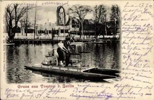 Ak Berlin Treptow, Gastwirtschaft am Ufer, Tretboot