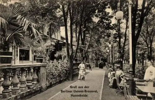 Ak Berlin Neukölln, Hasenheide, Berliner Unions-Brauerei, Garten