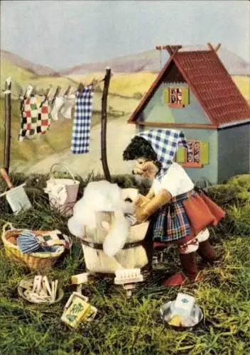 Ak Igelfrau beim Wäsche waschen, Wäscheleine, Waschzuber